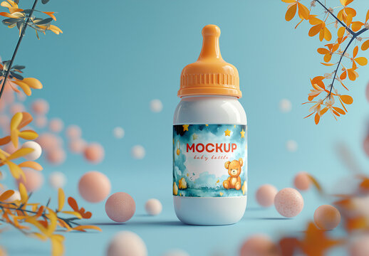 Baby Bottle Mockup on Pastel Background &ndash; Ideal for Infant Formula, Feeding Product Branding or Packaging Design