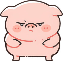 Cute cartoon pig with an angry expression.