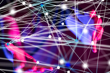Global network. Blockchain. 3D illustration. Neural networks and artificial intelligence. Abstract