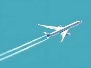 A concept illustration of an airplane flying above the clouds in the background of travel