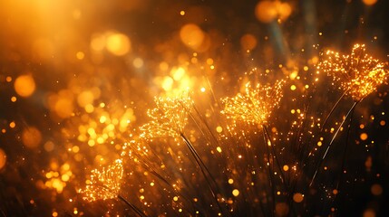 Bright golden fireworks streaks glowing bokeh lights complementing the dark atmosphere
