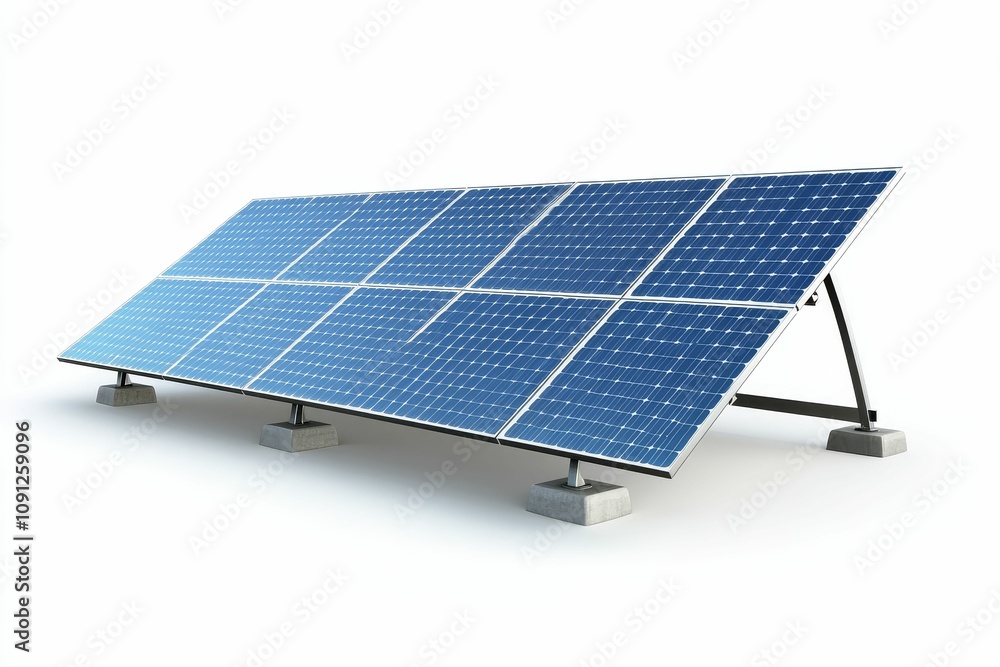 Wall mural ground-mounted solar panel array generating clean energy.