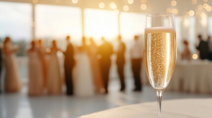Champagne bubbles effervescing in a glass at a lively gathering with friends, evoking an opulent and joyous ambiance