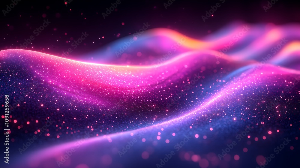Poster close-up view of playful abstract shapes in vibrant colors displaying a dreamlike texture with spark