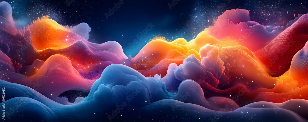 Poster abstract digital art background with colorful flowing shapes and textures