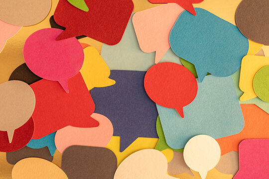 A colorful array of speech bubbles ready to share ideas and stories