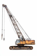 Rusty tracked crane, isolated, weathered.