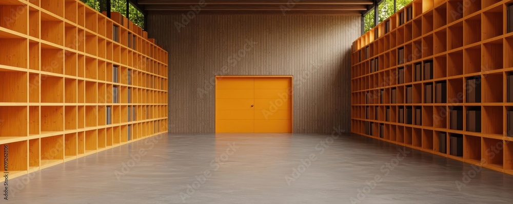 Poster inventory management concept. warehouse stock flow visualization, streamlined product movement, 3d r