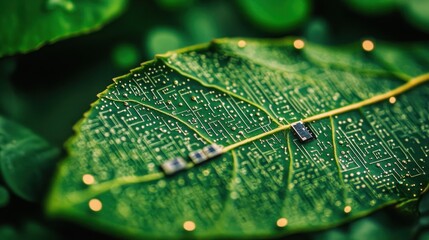 Tech and nature merging: leaf with circuit design