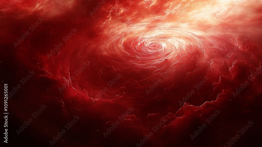 Poster abstract representation of swirling neon patterns in a cosmic red background illustrating energy and