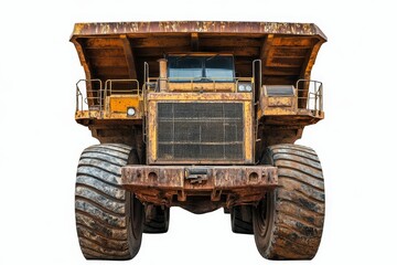 Fototapeta premium Rusty yellow mining dump truck, large tires.