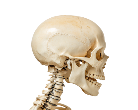 a skull and neck of a human skeleton