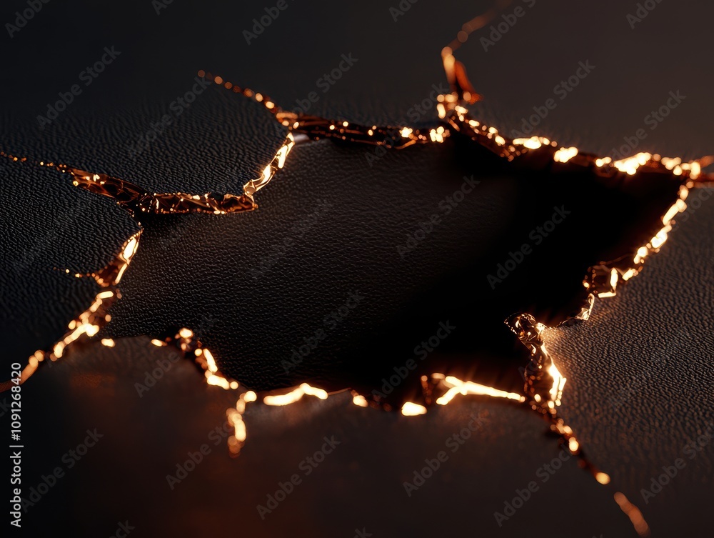 Poster abstract close-up of a mysterious crack with glowing edges, perfect for creating a dramatic and arti