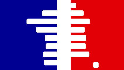 Fototapeta premium creative symbol of the shape of the map of France as rounded stripes, lines striped, french flag colors