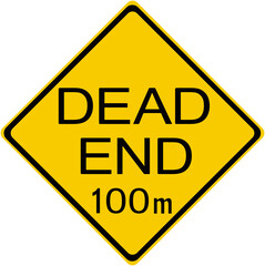 Traffic sign that says the street ends in 100 meters. Dead end street. Dead end road