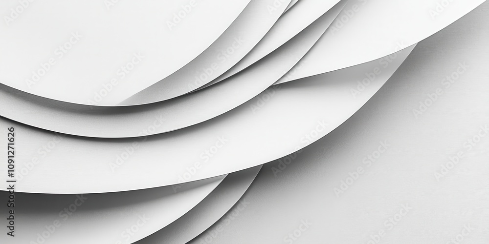 Poster elegant abstract composition of white curved paper layers creating a soft and minimalist background 