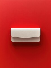 Obraz premium Stylish white travel wallet mockup on bold red background for modern design concepts