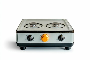 Fototapeta premium Two-burner portable gas stove with controls.