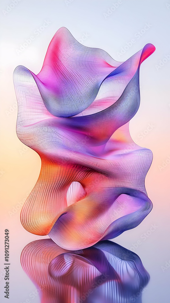 Poster abstract sculpture with intricate design reflecting in soft light