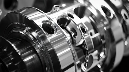 Fototapeta premium Close-up of a polished cylinder head, showcasing its clean, machined surfaces and ports.