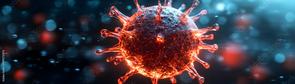Aufkleber microscopic view of a virus structure with glowing connections in dark background