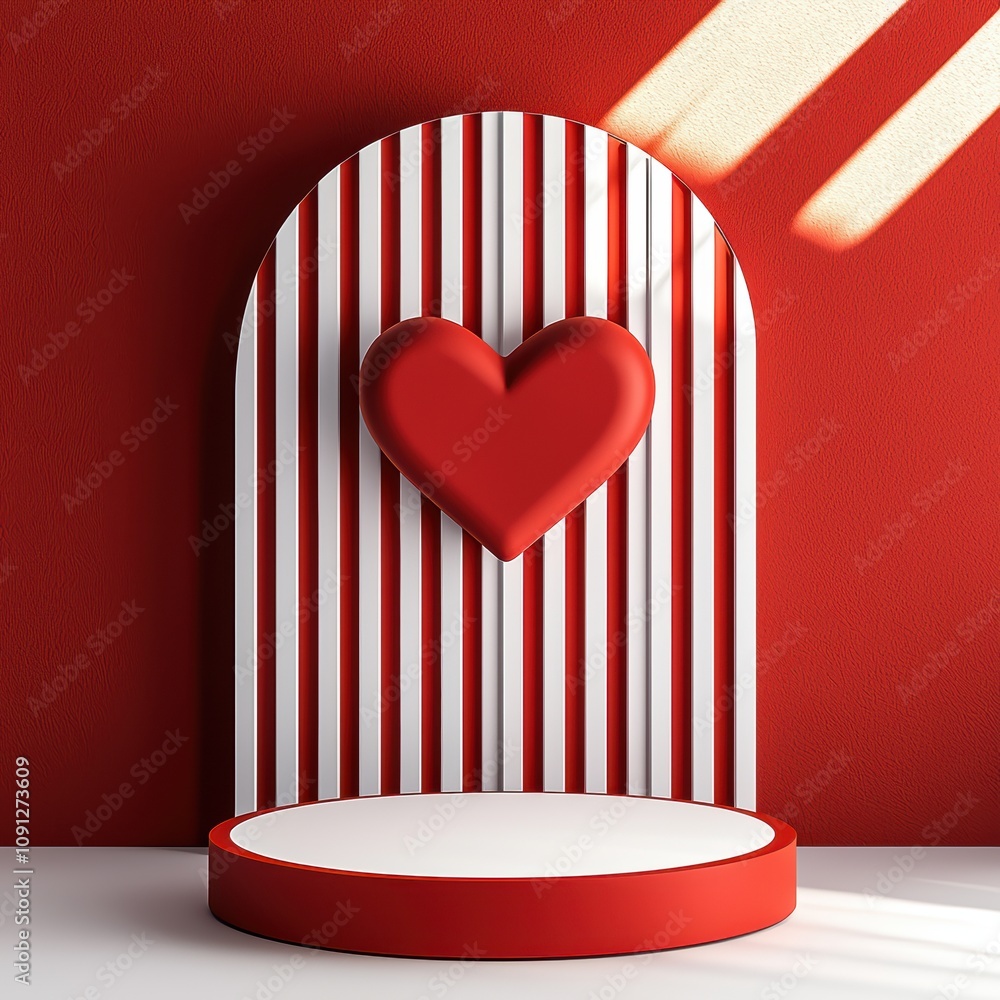 Poster stylish red and white backdrop with a heart design, perfect for adding a romantic touch to any proje