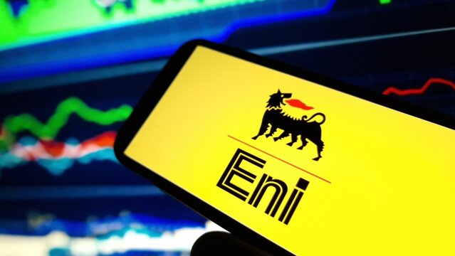 Konskie, Poland - November 19, 2024: Eni company logo displayed on mobile phone