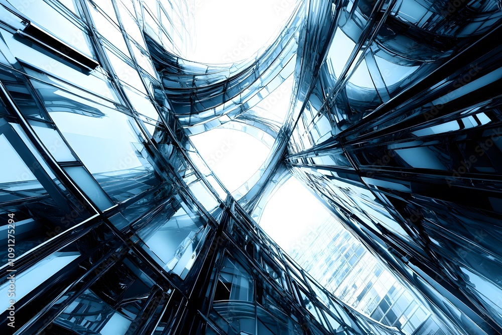 Poster abstract view of modern glass architecture with intricate reflections and light.