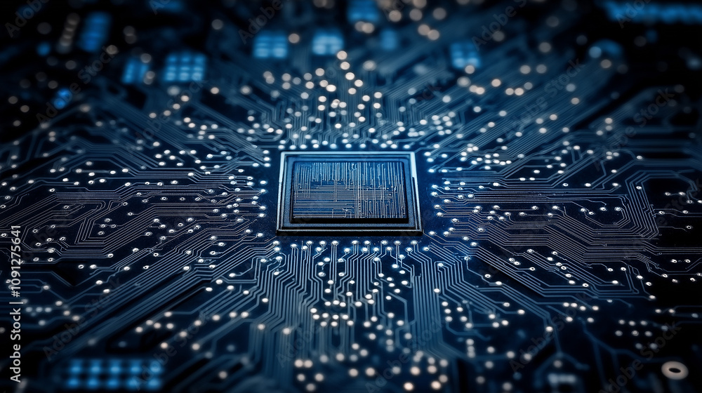 Poster central processing unit: high-resolution close-up of a computer processor, showcasing intricate circ