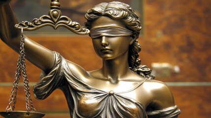 Obraz premium Symbolic Representation of Justice with the Blindfolded Lady Justice Holding Scales in a Decorative Environment Ideal for Legal and Ethical Themes