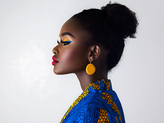 Beautiful African woman in yellow and blue blazer