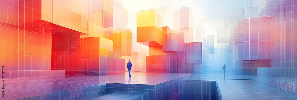 Poster abstract structure stands tall with colorful design and geometric shapes