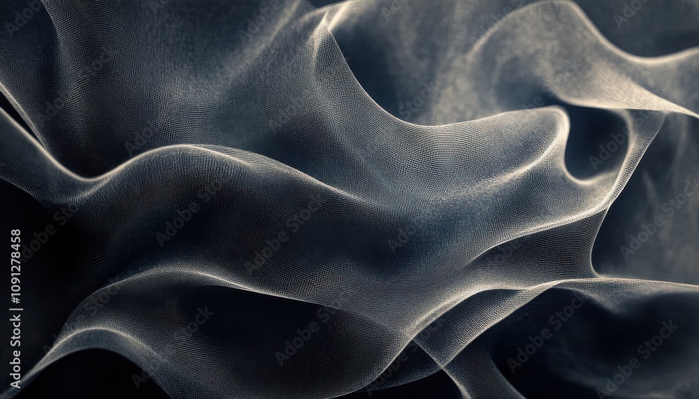 Poster ethereal flowing fabric in soft undulating waves creating abstract patterns and textures in a dreaml