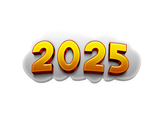 3D Golden 2025 Text with Cloud Shadow Effect on Transparent Background Modern New Year Design