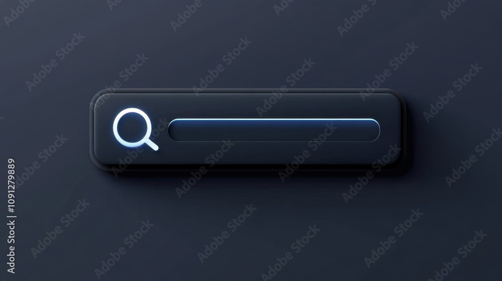 Poster modern search bar interface design on dark background for user experience, digital exploration, and 