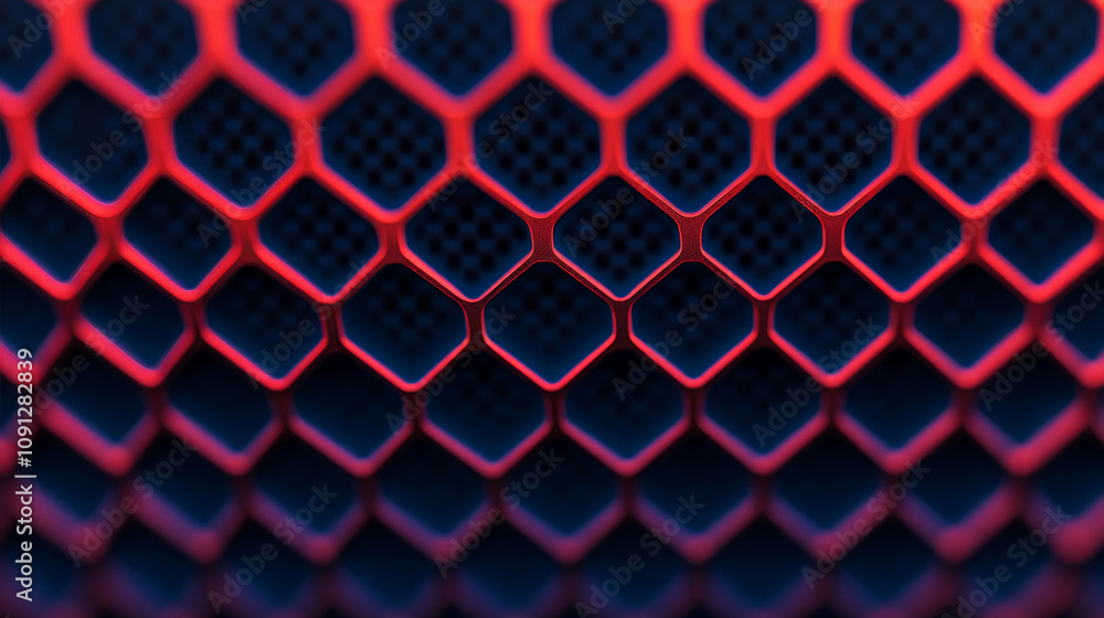 Poster red hexagon grid: a vibrant and dynamic abstract pattern with a geometric design of red and black he