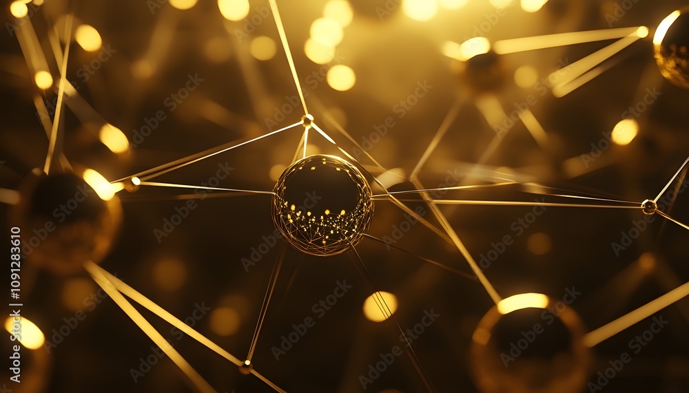Poster an abstract representation of molecular structures, showcasing interconnected spheres and lines in a