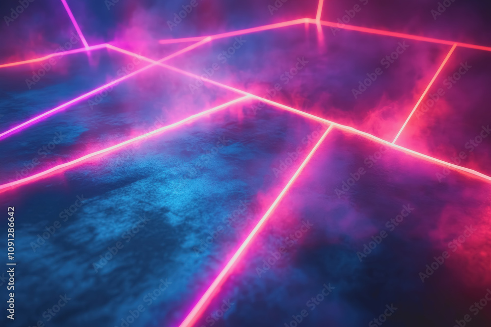 Poster vibrant geometric neon background with linear grid lines in a fluid motion, perfect for enhancing di