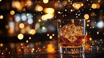 Glittering golden fireworks streaks bursting radiantly glowing bokeh dots complementing the darkness