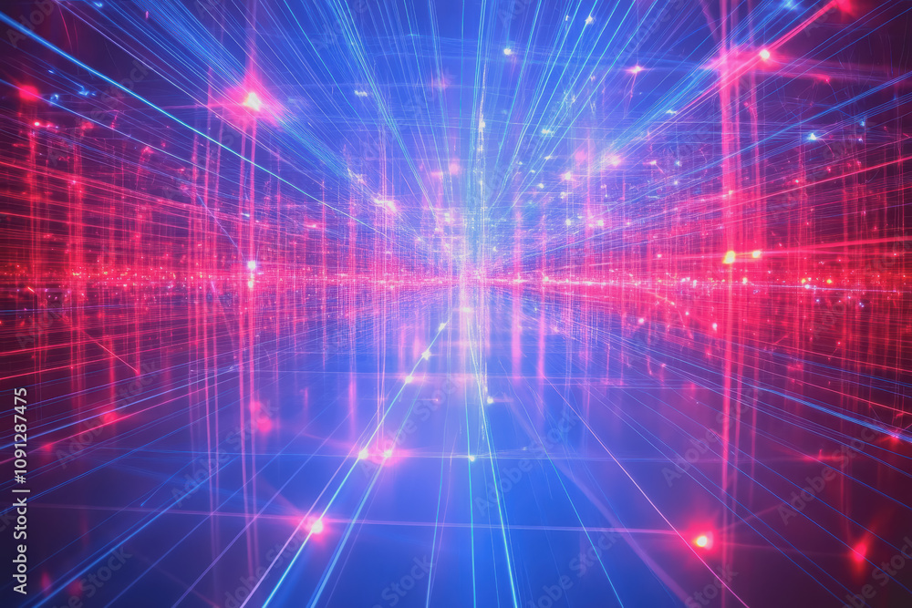 Poster vibrant geometric background with thin linear grid lines creating an awesome futuristic atmosphere f