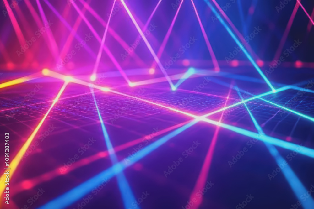 Poster vibrant geometric background with dynamic linear grid lines in awesome neon colors for modern design
