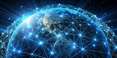 Naklejka premium Global Network of Connections, Digital World, Network Security