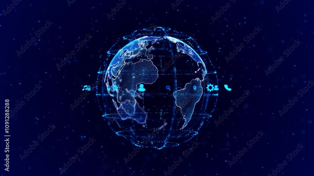 Poster futuristic global international world map technology digital grid business background. data flow. vi