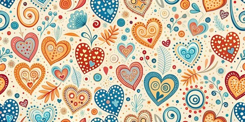 Naklejka premium Colorful Heart Pattern with Swirls and Dots, Digital Art, Valentine's Day, Love , vector, pattern