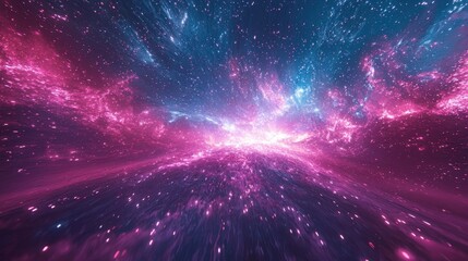 Obraz premium A glowing cosmic background with radiant aurora patterns in shades of magenta, purple, and blue. The atmospheric stars and soft gradients evoke wonder and mystery. A magical and expansive design 