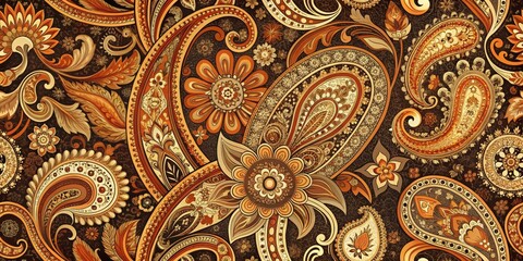 Abstract Paisley Floral Design with Orange and Brown Hues, paisley, pattern