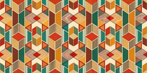 Obraz premium Abstract Geometric Pattern with Stripes, Triangles, and Textured Elements, geometric patterns ,abstract art