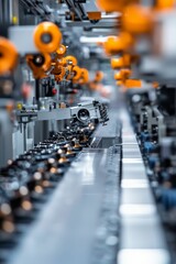 Obraz premium Automated industrial assembly line with robotic arms.