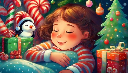 AI little girl with christmas presents