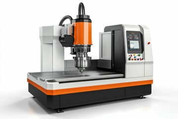 Fototapeta premium Modern orange and white CNC milling machine.